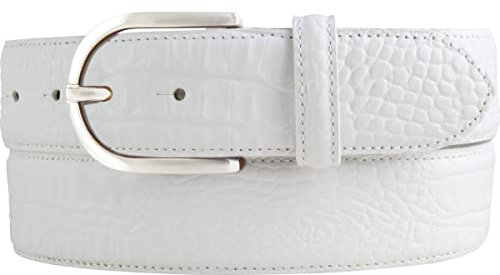 BELTINGER Damen-Gürtel mit Krokoprägung 4 cm | Leder-Gürtel für Damen 40mm Kroko-Optik | Kroko-Muster 4cm mit runder Gürtelschließe | Weiß 85cm