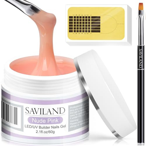 SAVILAND 60g Aufbaugel für Gelnägel: Nackt Rosa Builder Gel für Nägelset,Nagelverlängerungs Nail Art Maniküre Gelnägel Set,Builder Nagelset mit 100 U V Gel Nagelformen & Acryl Nagelbürste für Anfänger