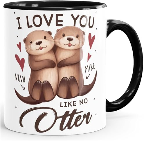 SpecialMe® Tasse mit Spruch Ich liebe Dich mit Namen personalisiert Otter Pärchen Herz Liebes-Geschenk Weiss-innen-schwarz standard
