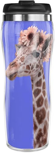 Pixly® Giraffe Thermal Travel Mug Coffee Tea Flask, 400ml/14oz Capacity, Animal Art Funny Joke Fun Gift for Him Her