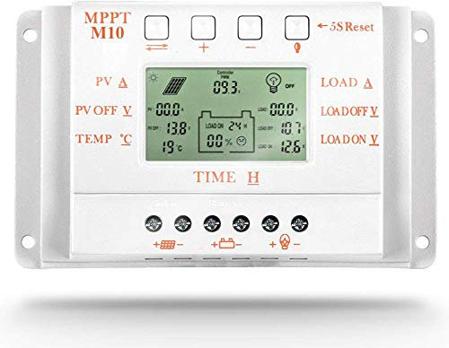 OYCYOO 10A Solar Laderegler, Solarladeregler 12V 24V Solarpanel Regler mit LCD Display für LiFePO4 FLD AGM Gel und Lithium