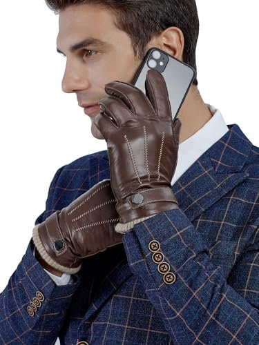 GSG SINCE 1998 Chromfrei Lederhandschuhe Herren Winter-Fahrhandschuhe mit warmer Wollfütterung Touchscreen Schaffellhandschuhe Braun XL