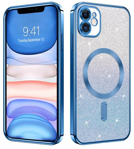 VENINGO for iPhone 11 Phone Case, Compatible with Magsafe Cute Glitter Bling Sparkly TPU Bumper Shockproof Plating Edge Magnetic Slim Girly Women Protective Phone Cover for iPhone 11 6.1, Blue