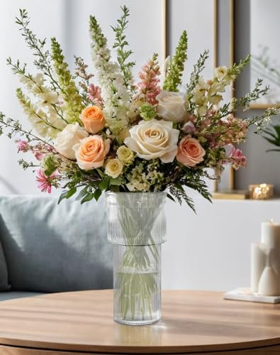Vaso Fiori Decorativo da Interno, Vasi Vetro Decorativi in Grande Alto Trasparente Moderni, Centrotavola Moderno Design per Decorazioni Casa, Idee Regalo Donna Compleanno Natale