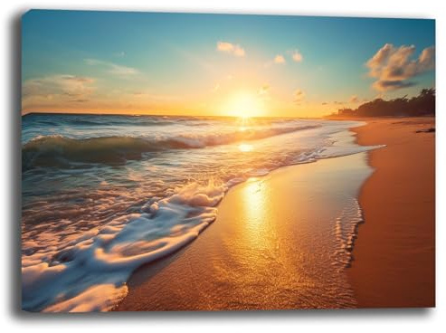 Printerland Modernes Gemälde Sonnenuntergang, Meer, Sand, moderne Bilder, Wohnzimmer, Wand, XXL, großer Druck auf Leinwand, Wanddekoration, Schlafzimmer, Küche, Hotel B & B (4, 30 x 40 cm)