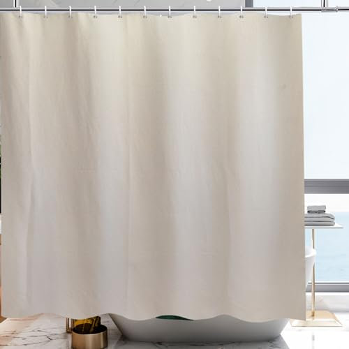 YISURE Rideau de Douche Beige en Lin synthétique, Rideau de Bain en Textile résistant Hydrofuge, Largeur 200 cm x Hauteur 240 cm