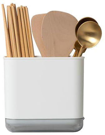 JAWAI Escurridor de Cubiertos, Porta Utensilios de Cocina, Estante para Cubiertos Multifuncional, Escurreplatos para Cubiertos, Para Guardar Cuchillos, Tenedores, Espátulas, Cucharas (Blanco)
