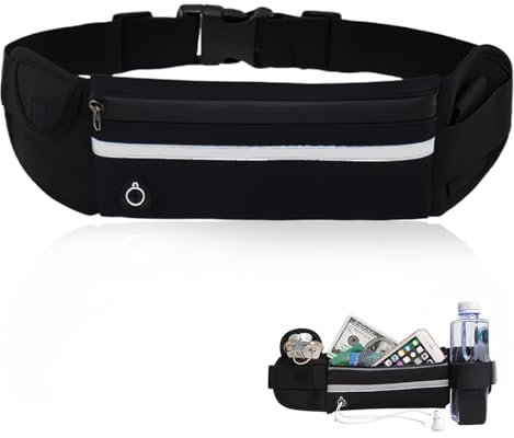 Ceinture Course a Pied, Sac Banane de Sport Unisexe avec Compartiment pour Bouteille d'eau, Idéal pour Running, Jogging, Randonnée, Grande Capacité, Réglable et étanche, Noir
