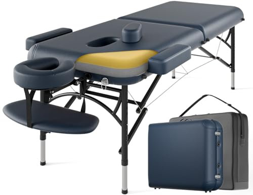 DOVANS Professionelle Massageliege, tragbar, 2-fach faltbar, Premium-Memory-Schaum, Aluminium-Bein, hält bis zu 500 kg, 8 Höhen, verstellbar, mit Tragetasche, Blau