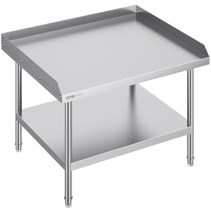 VEVOR Stainless Steel Work Table, 30 x 36 x 26 Inch Commercial Food Prep Worktable, 3-Sided Backsplash Heavy Duty Prep Worktable, Metal Work Table with Adjustable Height for Restaurant Home Hotel