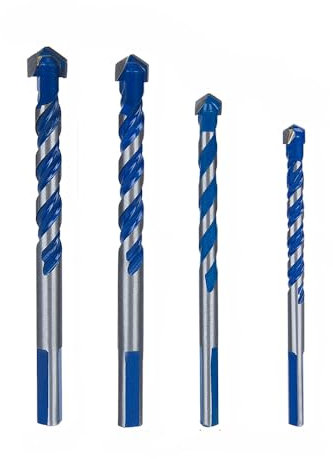 4 Stück Multifunktionales Dreieck Bohrer Set, 6mm 8mm 10mm 12mm Professionelle Spiralbohrer Drehbohrer für Fliesen Zement Glas Ziegel Kunststoff Holz