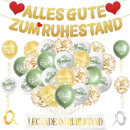 Ruhestand Deko, Rente Deko, Vormontiert Alles Gute Zum Ruhestand, Girlande Ruhestand, Rente Gut, Alles Gut Girlande, Luftballons Ruhestand,Endlich Rentner Schärpe für Abschiedsfeier Rente Party