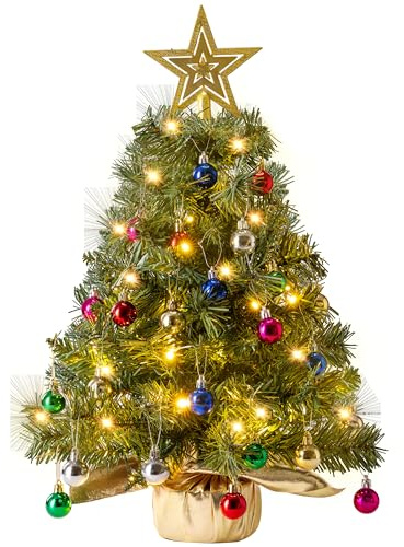 JOIEDOMI Kleiner Weihnachtsbaum, 61 cm, Tisch-Weihnachtsbaum mit Sternen-Baumspitze und Ornamenten, künstlicher Weihnachtsbaum, grüner Mini-Baum für Weihnachtsdekoration,
