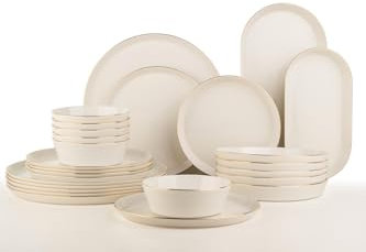 Kütahya Porselen Bone V-Form Geschirrset 26-teilig – Edles Tafelservice für 6 Personen | Teller- & Schüssel Set mit Goldverzierung (Gold Mesh)