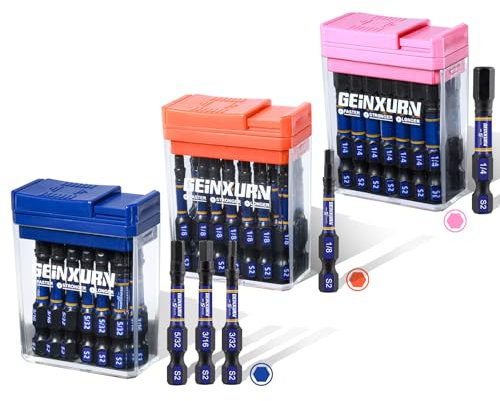 Geinxurn Impact Hex Screwdriver Bits Set,45 Pcs 2 Magnetic SAE (5/32,3/16,1/8,1/4) S2 Steel Multi Driver Bits with Storage Colorful Box