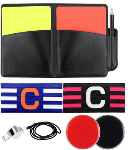 RobLuX 6 PCS Schiedsrichter Set Fußball Schiedsrichter Karten Mit 2 Schiedsrichter Pfeife 2 Kapitänsbinde Mit Rot Gelb Schiedsrichter Karte Tasche Punktebuch für FußBallspiel Schulsport