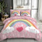 Quixora 3-teiliges Bettwäsche-Set 135 x 200 cm mit 2 Kissenbezügen 80x80 cm, Bettbezüge Cartoon Regenbogen Streifen Druck weiche Mikrofaser für Kinder Mädchen und Teenager, Helles Rosa