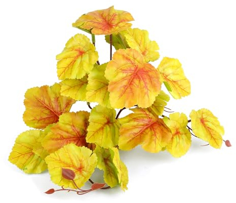 Filhome Reptile Plants Terrarium Hideaway Amphibian Habitat Fake Heuchera | Imitation Reptile Plant Decoration with Base Tank Accessories for Terrarium Ball Python Bearded Dragon Gecko Lizard Tortoise