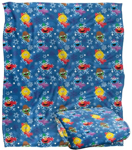Sesame Street Character Snowflake Pattern Silky Touch Super Soft Throw Blanket 152 X 127 Cm