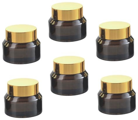 DECOMELODY Lot De 6 Bocaux En Verre 30 Ml Couvercle Doré Bouteilles De Crème Compactes Verre Teinté Ambré Rechargeables Pour Voyage Camping Soins Du Visage