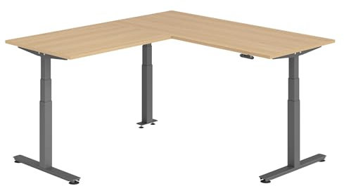 bümö Eckschreibtisch elektrisch höhenverstellbar L-Form: 180 x 200 cm in Eiche, Gestell Graphit - Stehschreibtisch mit Memory-Steuerung, elektrischer XXL Schreibtisch für die Ecke