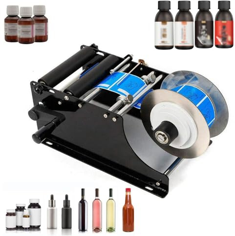 Label Applicator - Semi-Automatic Self-Adhesive Labeling Machine for Round Bottles - 30 Labels/Min - Ideal for Food, Chemicals, Cosmetics