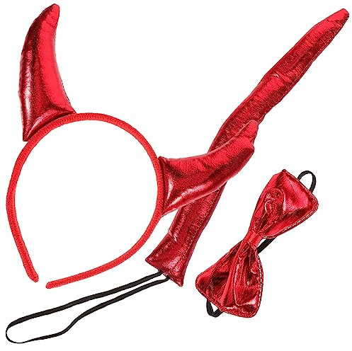 Abaodam 1 Set Halloween Teufel Kostüm Zubehör Cosplay Kopfschmuck mit Ochsenhörnern Fliege Schwanz Spaß Rollenspiel Haarreifen für Partys Einzigartige Teufelsrequisiten für Festivals