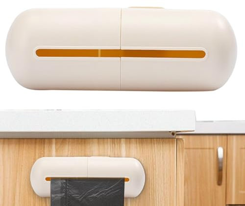 Bin Bag Organiser Half Separator Holder with Wall Mounted Roll Dispenser, Easy Tear Food Bag Storage, Compact Kitchen Rubbish, Bag Collector Unit, Space Saving Home Waste