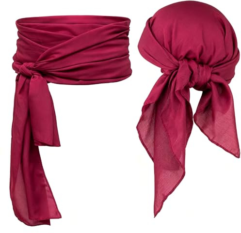 FDHBDF 2 Stück Piraten Zubehör Set, Piraten Kopftuch Bandana Rot Tuch Pirat und Gürtel, Piratenkostüm für Damen Herren, Piraten Accessories Set für Halloween Kostüm, Karneval, Cosplay, Party