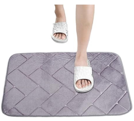 AHIOJEGX Soft Floor Mat Anti-slip Embossed Bathroom Washbasin Bathtub Side Carpet Shower Door Mat Bath Rug(Grey)