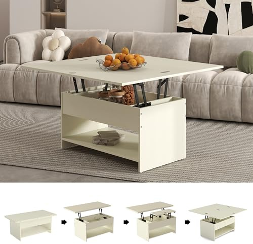 Manora Wohnzimmertisch Weiß,Couchtisch höhenverstellbar und Ausziehbar,Wohnzimmertisch mit Stauraum，Multifunktionaler Klappbarer Sofatisch,Offenes Fach,Couchtisch Verstellbar für Wohnzimmer,Büro