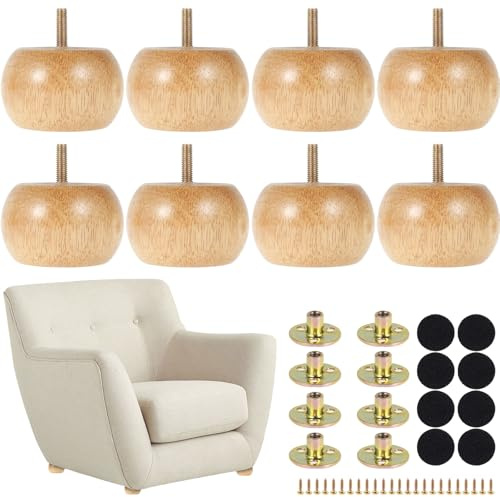 TNTGMG 8 Stück Möbelfüße,5cm Möbelfüße aus Holz,Moderne Runde Couchfüße,Mid Century Stuhlfüße,Sofa-Ersatzteile,Bettstützrahmenfüße für Schranksofa Couch
