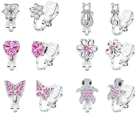 6 Paar Ohrclips Kinder Hypoallergene, Klipp Ohrringe Mädchen Ohne Ohrlöcher, Hypoallergene Clip Ohrringe Ohne Ohrloch, Niedlicher Schmetterling Regenbogen Blume Perle Stern Ohrclips für Mädchen