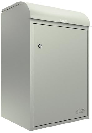 iLoveParcels Fulham Premium Large Parcel Drop Box. Waterproof Safe & Secure Delivery parcel box outdoor, Delivery Box, Post & Letterbox With Anti Theft Key Lock Mounted To Wall Pebble RAL 7032