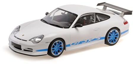 Minichamps 155062021 - Porsch. 911 GT3 RS White with Blue Stripes 2002 - Maßstab 1/18 - Modellauto