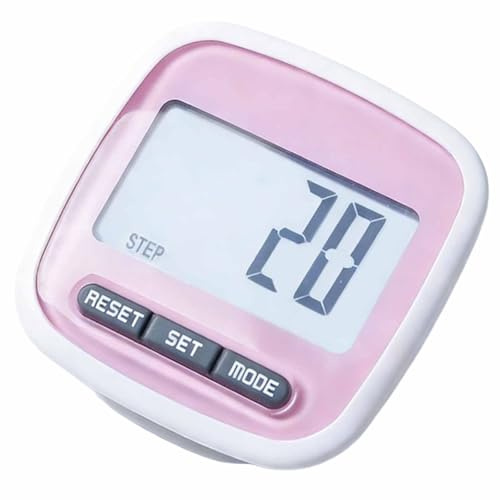 Schrittzähler Schrittzähler zum Gehen und Laufen, Rosa Tragbarer Clip On Step Tracker, Großes Display, 3-Tasten-Bedienung, Kalorien- und Entfernungs-Tracking, 5.0 x 5.0 x 2.5 cm