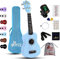 Winzz Ukulele Soprano, kit per principianti, con custodia, accordatore clip-on, corde di ricambio, tracolla, plettro, adesivo per tastiera, prontuario degli accordi, panno per pulizia 21 Sopran Blau