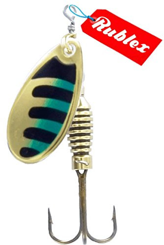 Rublex - Pack de 5 Cucharillas de Pesca Celta-3 ONV | Cebo Artificial de Pesca con Sistema Quita-Vueltas y Anzuelo Fácilmente Intercambiable, Color Oro Negro Verde, 5gr