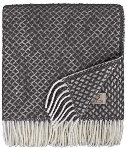 Linen & Cotton Decke Wolldecke Wohndecke Kuscheldecke Sofia - 100% Reine Neuseeland Wolle, Anthrazit/Grau (130 x 170 cm) Sofadecke/Überwurf Decke/Plaid Couch Sofa/Schurwolle Blanket