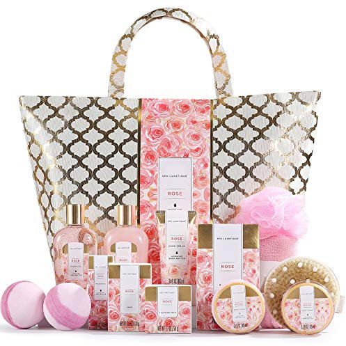 Spa Luxetique Coffret de Bain et de Soins, Coffret Cadeau pour Femme, 15 Pièces, Parfum de Rose, Bombes de Bain, Cadeau de Fête des Mères et d’Anniversaire