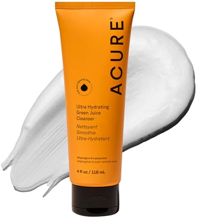 Acure Ultra Hydrating Green Juice Face Cleanser - Superfood Cleanser, Green Face Wash for Women & Men, Clean Skin Formula with Spinach, Blackhead Remover, Pore Scrub, Facial Cleansing Foam - 4 fl oz