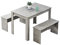 Huisen Furniture Wooden Dining Table and 2 Benches Grey for Kitchen 3 Piece Small Dinette Table and Chairs Set with 4 People Small Apartment