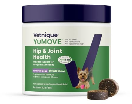 YuMOVE Small Dog Hip & Joint Supplement Soft Chews, ActivEase Green Lipped Mussel, Glucosamine for Dogs, Hyaluronic Acid & Omega 3 - Hickory Seafood Flavor - 60 Chews (Small/Medium Dogs)