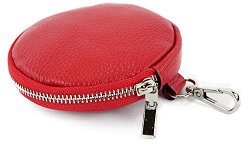 modamoda de P10 / P08 Damen Leder Rauleder Geldbörse Münzgeldbörse Taschenanhänger ø 11,5 cm handmade in Italy, Farbe:Signalrot