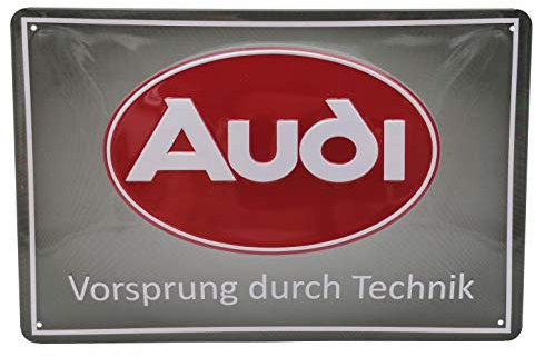 LUCKYLINDE geprägtes Blechschild passend für AUDI Fans, Deko Werkstatt, Garagen Auto Oldtimer Schild 20 x 30 cm (Audi Logo)