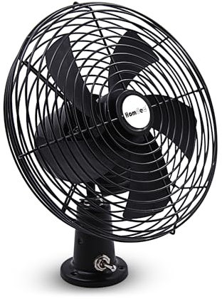 Homdec 12 V Wohnmobil-Kühlventilator mit 2-Gang-Schalter, 21,6 cm robuster schwarzer Metallventilator, 12 Volt KFZ-Ventilator, für Auto, LKW, Wohnmobil, Auto, Boot und Busse (1 Stück)