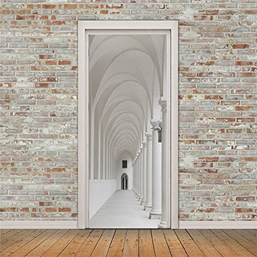 A.Monamour Adesivo Porta Autoadesiva Tunnel del Corridoio di Colonne Bianche E Archi A Dresda in Germania Vinile PVC Adesivi per Porte Interne 3D Pellicola Adesiva Poster Sticker Murale Parete