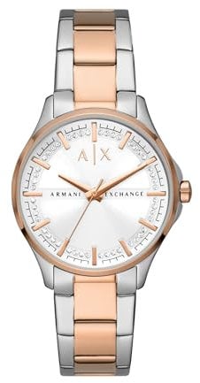 Armani Exchange Uhr für Damen , Dreizeigerwerk, 36mm 2T Silber/Rose Edelstahlgehäuse mit einem Edelstahlarmband, AX5258