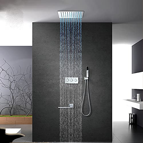 ALYHYB Thermostatische Dusche Kupfer Voreingebaute Box in die Wand Unterputz-Duschset Duscharmatur Schöne praktische Duschköpfe Gebürstetes Chrom-Finish mit selbstreinigender Düse