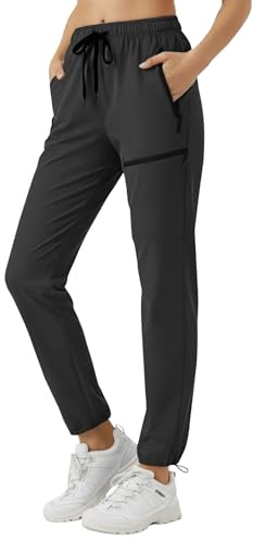 StaySlim Walking Trousers for Women, Hiking Cargo Pants Water Resistant Lightweight Quick Dry Ladies Overtrousers UPF 50 UV Protection, Black, S.
